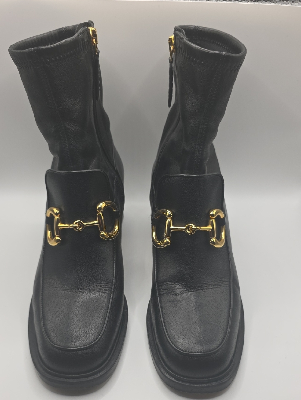 Gucci Black Leather Mid-Calf Boots with Gold Horsebit